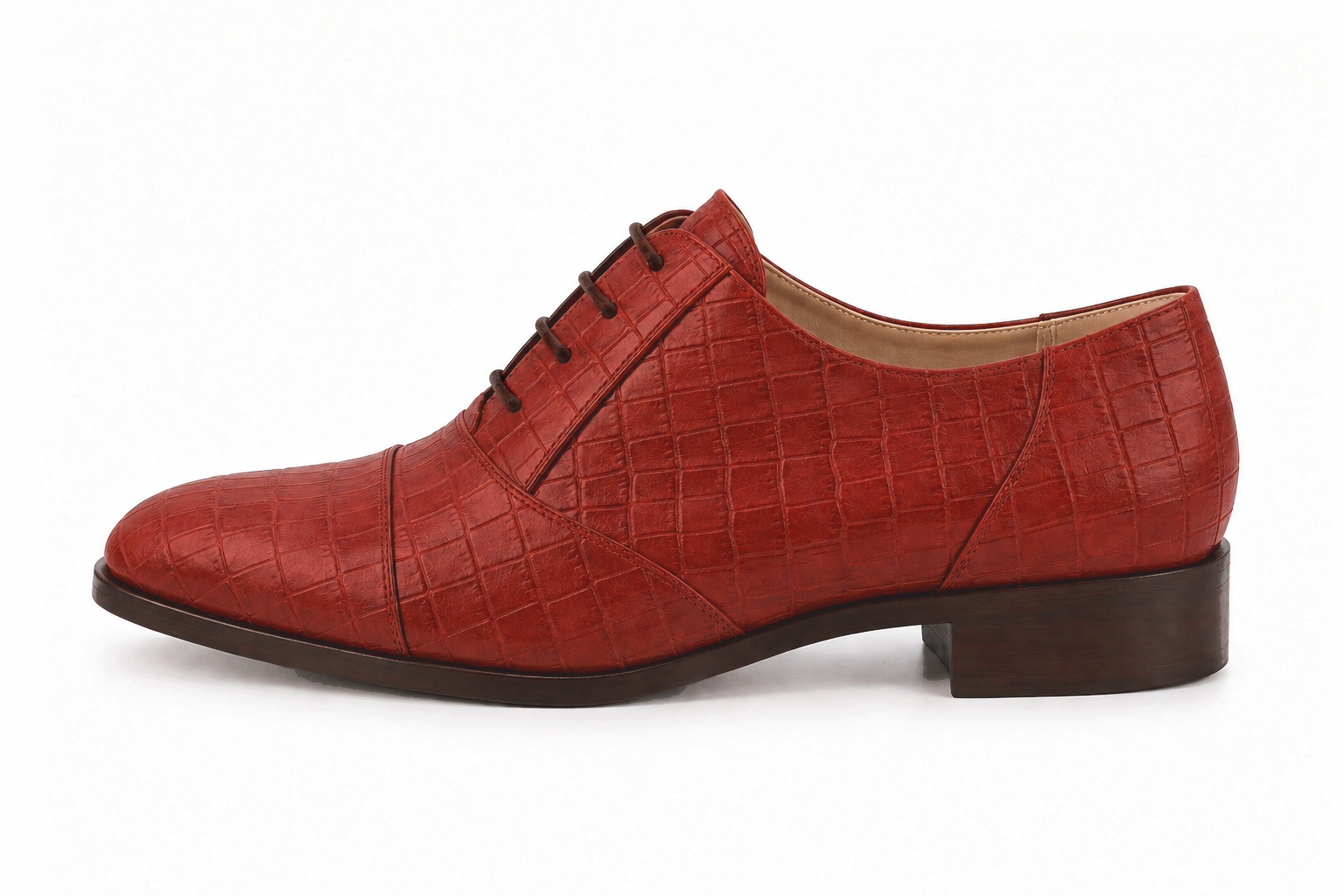 Timeless women's dress Oxfords crafted in smooth leather, offering sleek lines and sophisticated style for professional and smart attire, in red leather with round toe and chunky rubber lug sole - Florence KOOIJMAN
